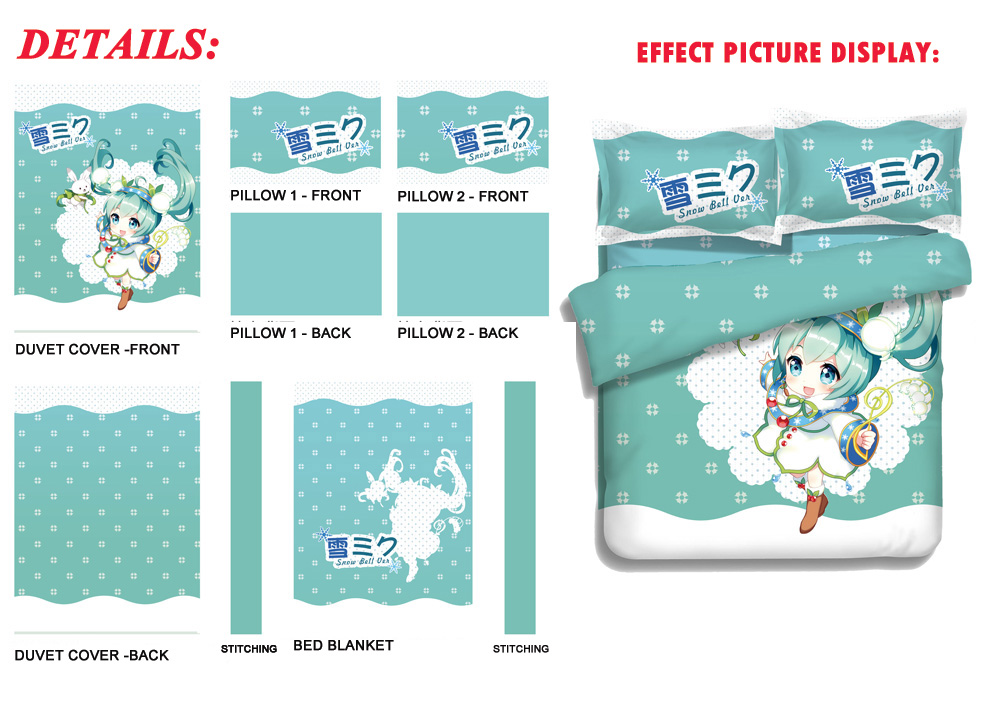 Miku Hatsune - Vocaloid Anime Bedding Sets,Bed Blanket & Duvet Cover,Bed Sheet with Pillow Covers